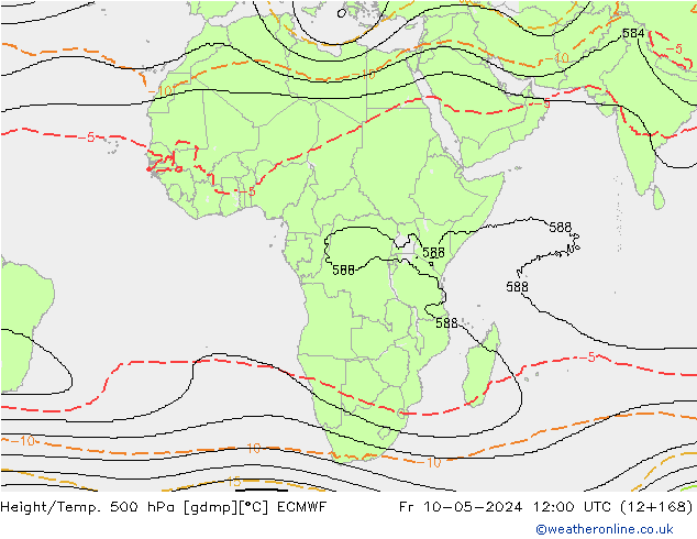 Height/Temp. 500 hPa ECMWF Fr 10.05.2024 12 UTC