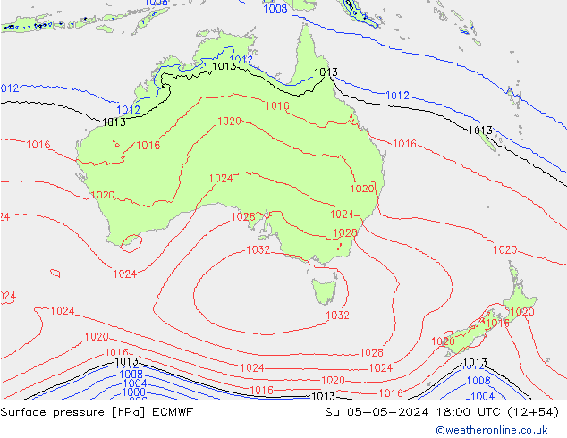 pressão do solo ECMWF Dom 05.05.2024 18 UTC