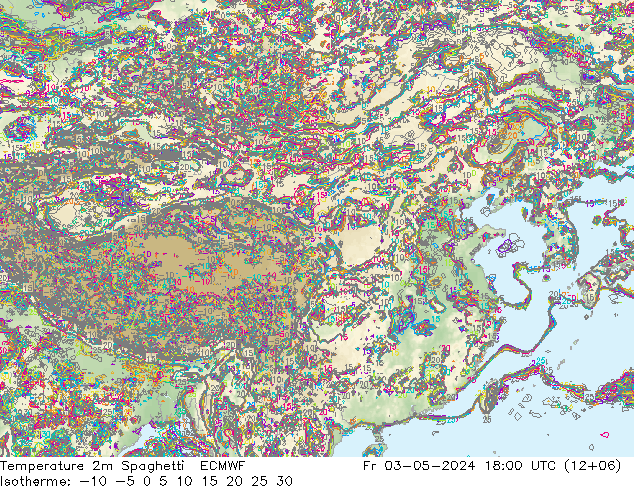 温度图 Spaghetti ECMWF 星期五 03.05.2024 18 UTC