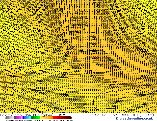 Height/Temp. 850 hPa ECMWF Pá 03.05.2024 18 UTC