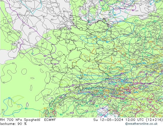 RH 700 hPa Spaghetti ECMWF Su 12.05.2024 12 UTC