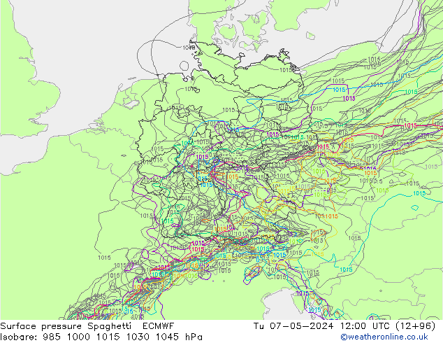 Bodendruck Spaghetti ECMWF Di 07.05.2024 12 UTC