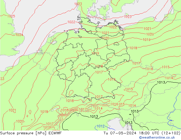 Pressione al suolo ECMWF mar 07.05.2024 18 UTC