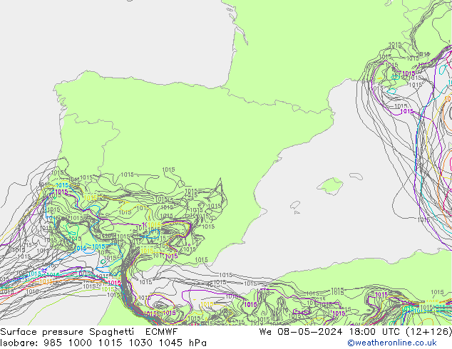 приземное давление Spaghetti ECMWF ср 08.05.2024 18 UTC