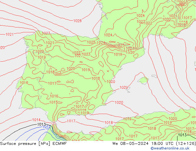 Atmosférický tlak ECMWF St 08.05.2024 18 UTC