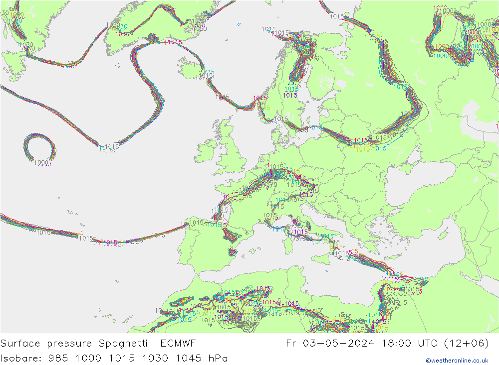Surface pressure Spaghetti ECMWF Fr 03.05.2024 18 UTC