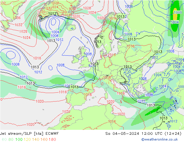 Jet stream/SLP ECMWF Sa 04.05.2024 12 UTC