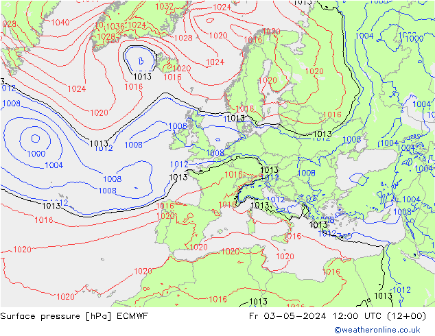 ciśnienie ECMWF pt. 03.05.2024 12 UTC
