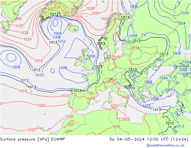 地面气压 ECMWF 星期六 04.05.2024 12 UTC