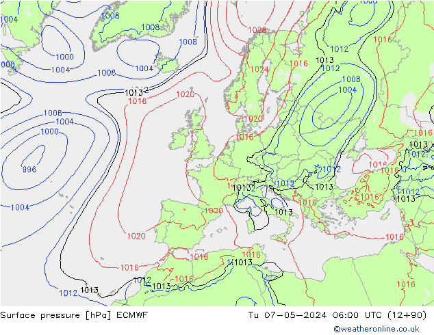 Surface pressure ECMWF Tu 07.05.2024 06 UTC