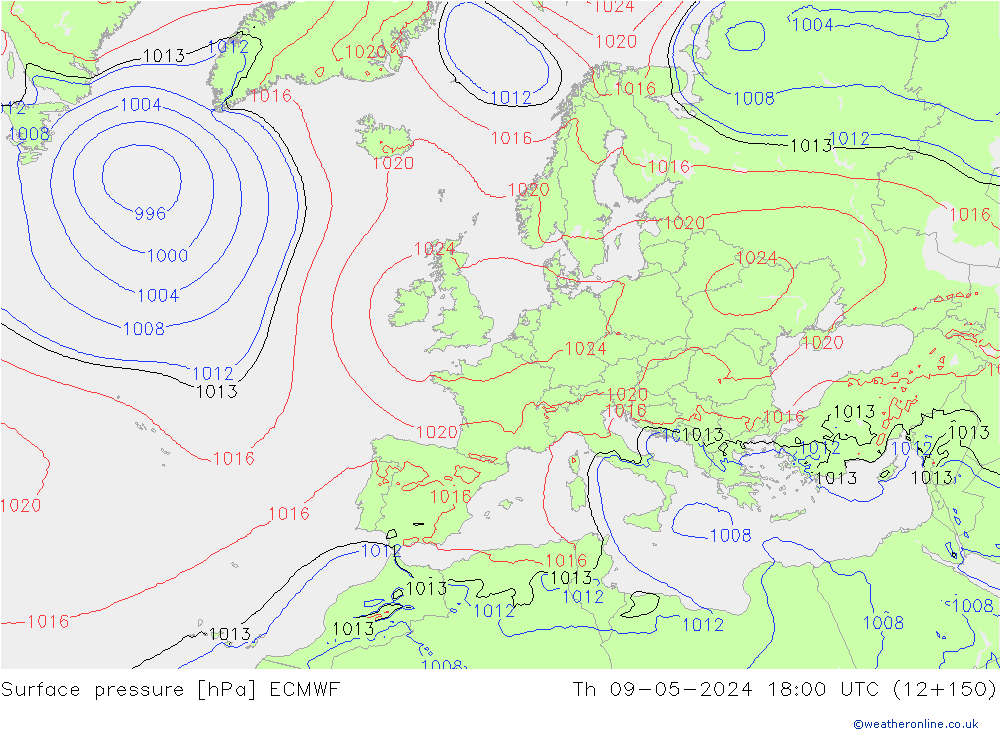 Surface pressure ECMWF Th 09.05.2024 18 UTC