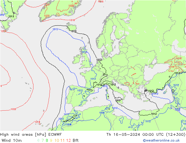 High wind areas ECMWF Th 16.05.2024 00 UTC