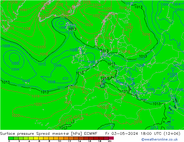 Presión superficial Spread ECMWF vie 03.05.2024 18 UTC