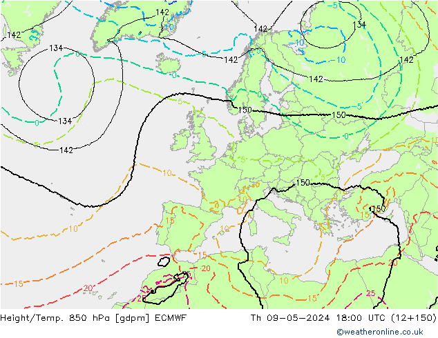 Height/Temp. 850 hPa ECMWF Th 09.05.2024 18 UTC