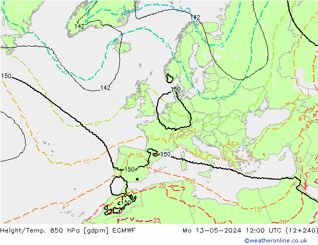 Height/Temp. 850 гПа ECMWF пн 13.05.2024 12 UTC