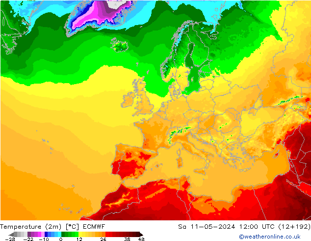 Temperaturkarte (2m) ECMWF Sa 11.05.2024 12 UTC
