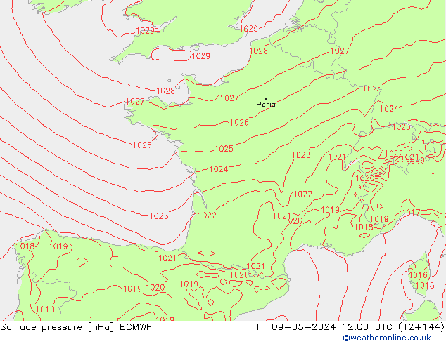 Luchtdruk (Grond) ECMWF do 09.05.2024 12 UTC