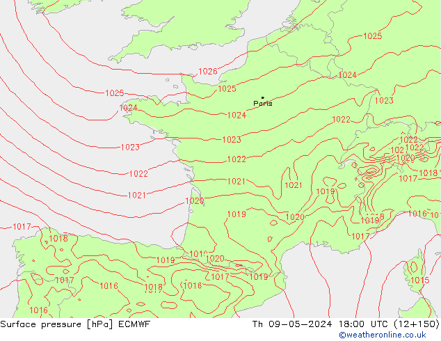 Luchtdruk (Grond) ECMWF do 09.05.2024 18 UTC