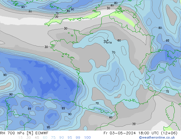 RH 700 hPa ECMWF Fr 03.05.2024 18 UTC