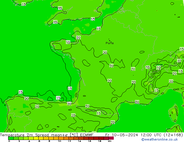 Temperatura 2m Spread ECMWF Sex 10.05.2024 12 UTC