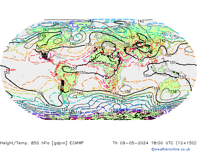 Height/Temp. 850 hPa ECMWF Čt 09.05.2024 18 UTC