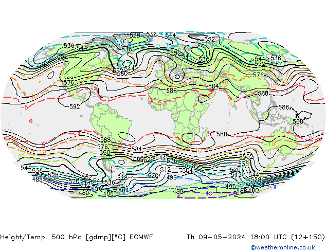 Height/Temp. 500 hPa ECMWF Th 09.05.2024 18 UTC