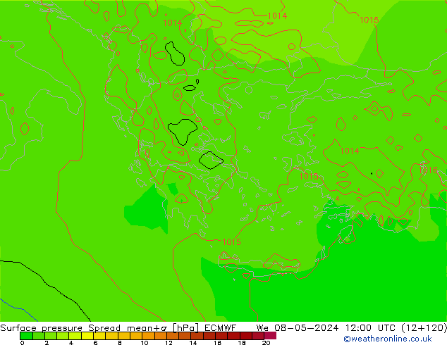 Pressione al suolo Spread ECMWF mer 08.05.2024 12 UTC