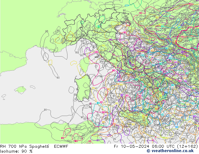 RH 700 hPa Spaghetti ECMWF Fr 10.05.2024 06 UTC