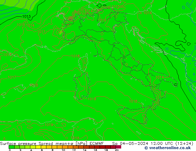 Surface pressure Spread ECMWF Sa 04.05.2024 12 UTC