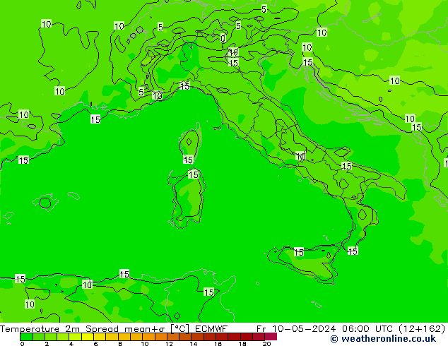 Temperature 2m Spread ECMWF Fr 10.05.2024 06 UTC