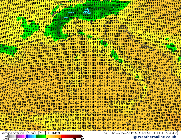 Temperatuurkaart (2m) ECMWF zo 05.05.2024 06 UTC