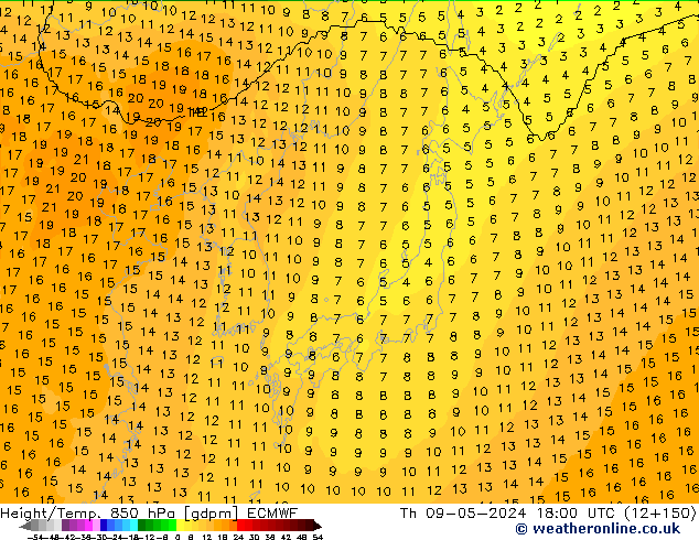 Height/Temp. 850 hPa ECMWF Th 09.05.2024 18 UTC