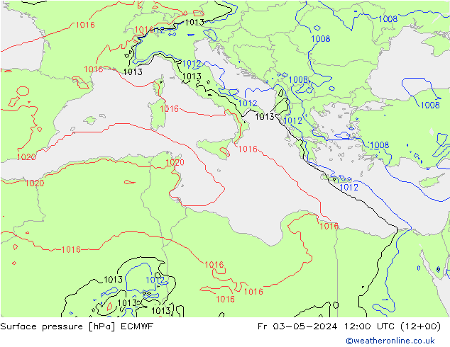 Atmosférický tlak ECMWF Pá 03.05.2024 12 UTC