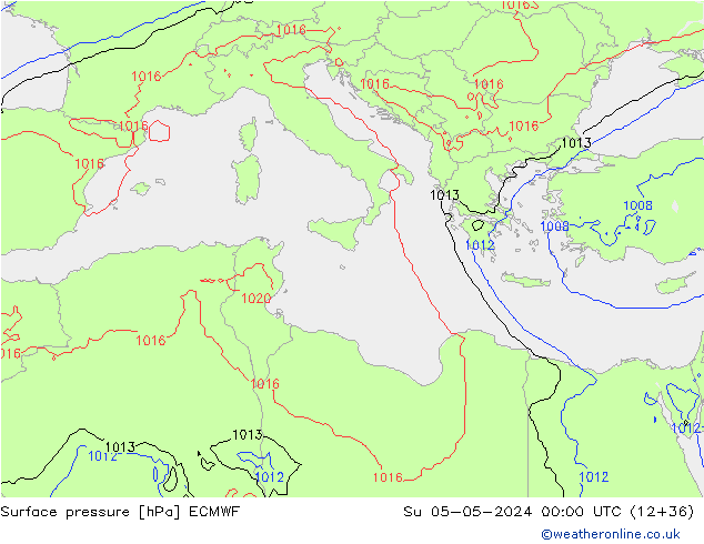 Pressione al suolo ECMWF dom 05.05.2024 00 UTC