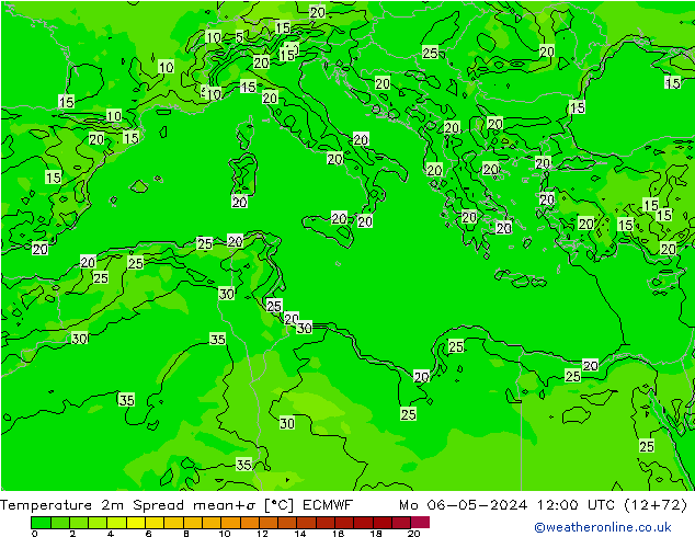 Temperature 2m Spread ECMWF Mo 06.05.2024 12 UTC