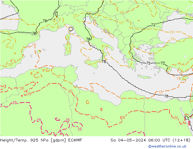 Height/Temp. 925 hPa ECMWF Sáb 04.05.2024 06 UTC