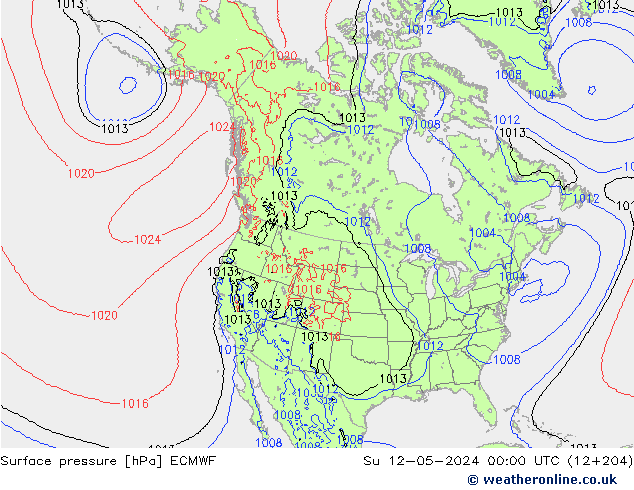 Atmosférický tlak ECMWF Ne 12.05.2024 00 UTC