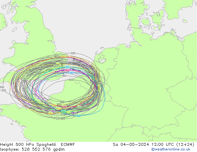 Height 500 hPa Spaghetti ECMWF Sa 04.05.2024 12 UTC