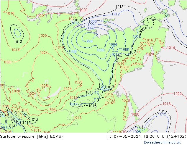 Bodendruck ECMWF Di 07.05.2024 18 UTC