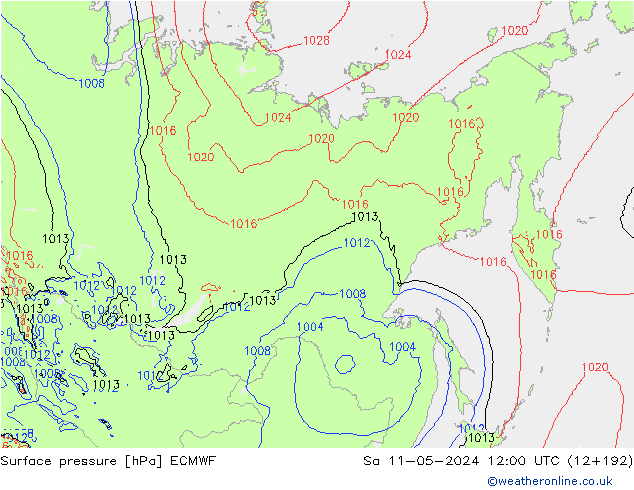 Presión superficial ECMWF sáb 11.05.2024 12 UTC