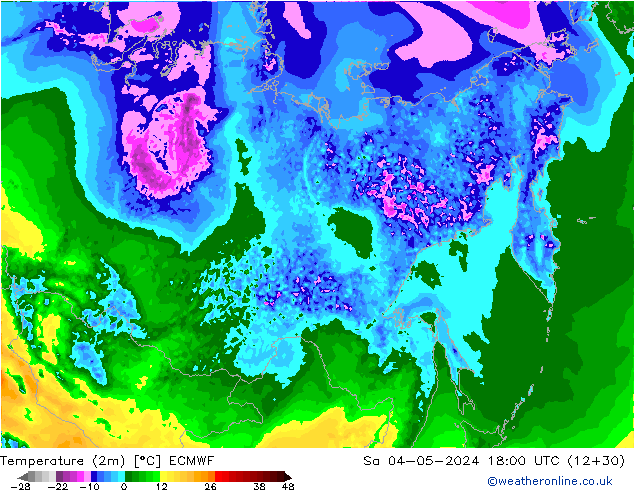 Temperatuurkaart (2m) ECMWF za 04.05.2024 18 UTC