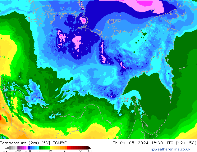 température (2m) ECMWF jeu 09.05.2024 18 UTC