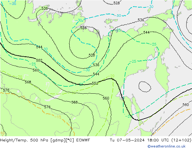 Height/Temp. 500 hPa ECMWF Tu 07.05.2024 18 UTC