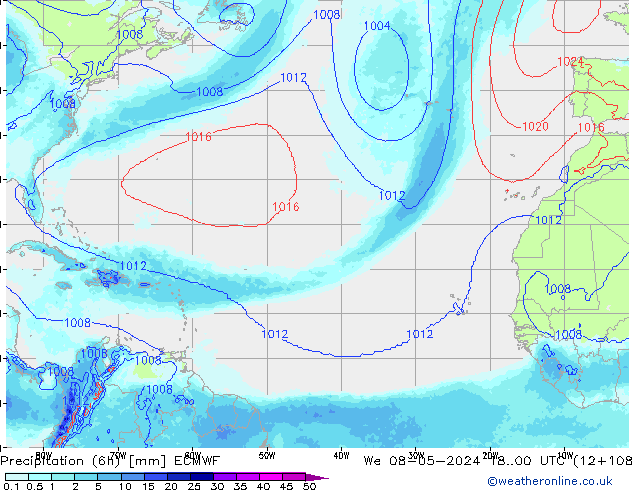 Precipitação (6h) ECMWF Qua 08.05.2024 00 UTC