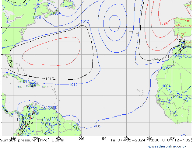 Atmosférický tlak ECMWF Út 07.05.2024 18 UTC