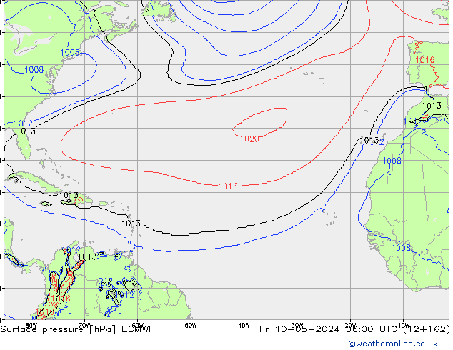 ciśnienie ECMWF pt. 10.05.2024 06 UTC