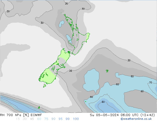 RH 700 hPa ECMWF dom 05.05.2024 06 UTC