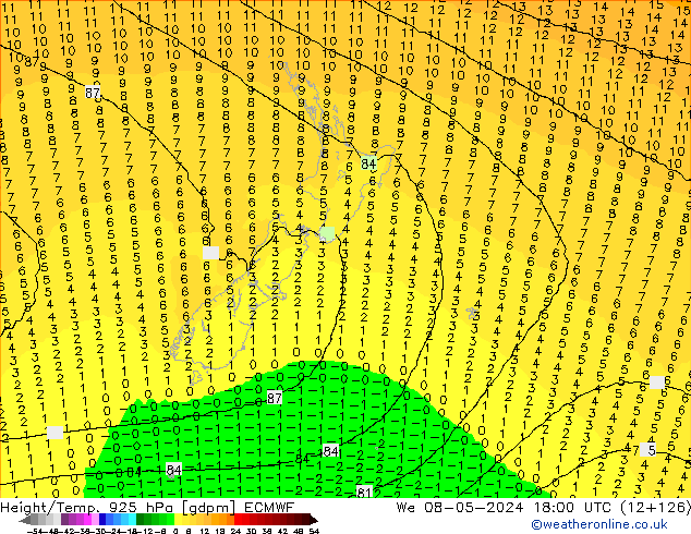 Height/Temp. 925 hPa ECMWF We 08.05.2024 18 UTC