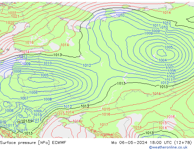 Atmosférický tlak ECMWF Po 06.05.2024 18 UTC