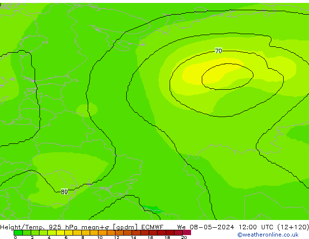 Height/Temp. 925 гПа ECMWF ср 08.05.2024 12 UTC